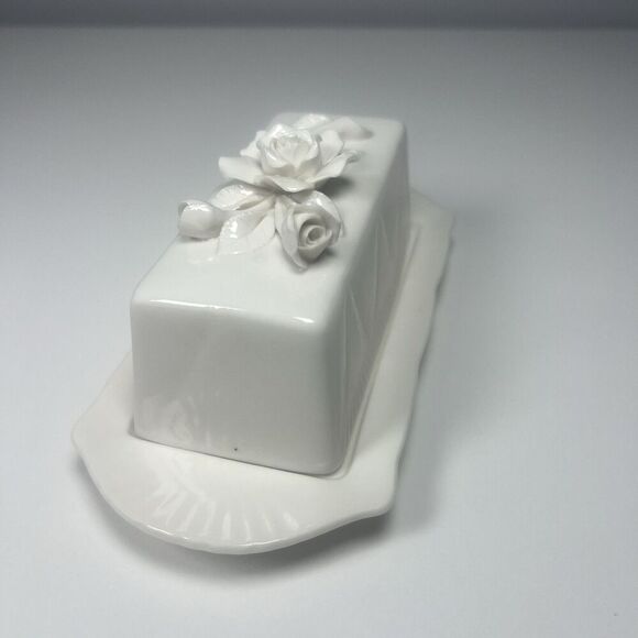Grace's Teaware Off White Butter Dish with Roses - Picture 3 of 7